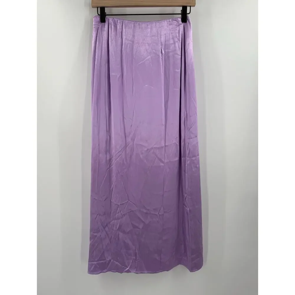 LINE & DOT Adelyn Skirt SZ Small NWT Lilac Purple Satin High Slit Midi Zipper